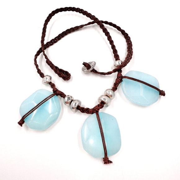 Jewelry - BOHO Vibes Baby Blue Dyed Quarts Braided Brown Cord 18” Necklace